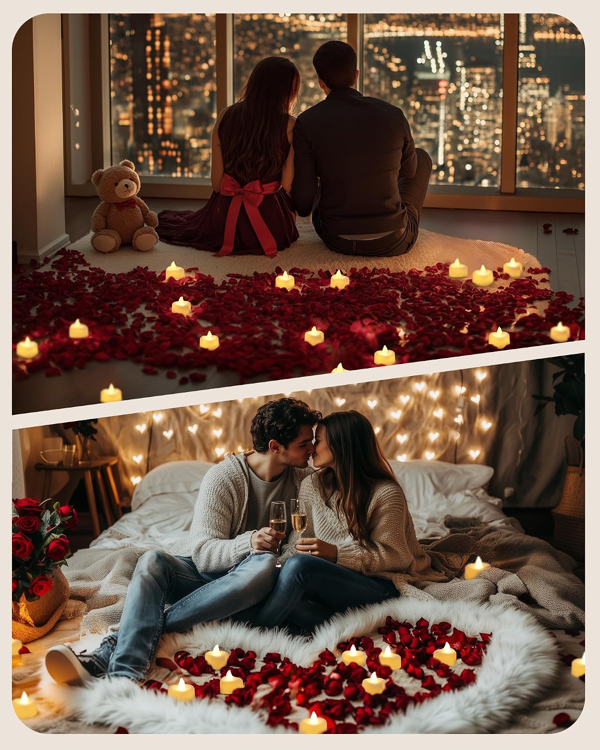 Rose Petals & 12 Heart LED Candles Kit for Romantic Proposals & Decor - Image 4