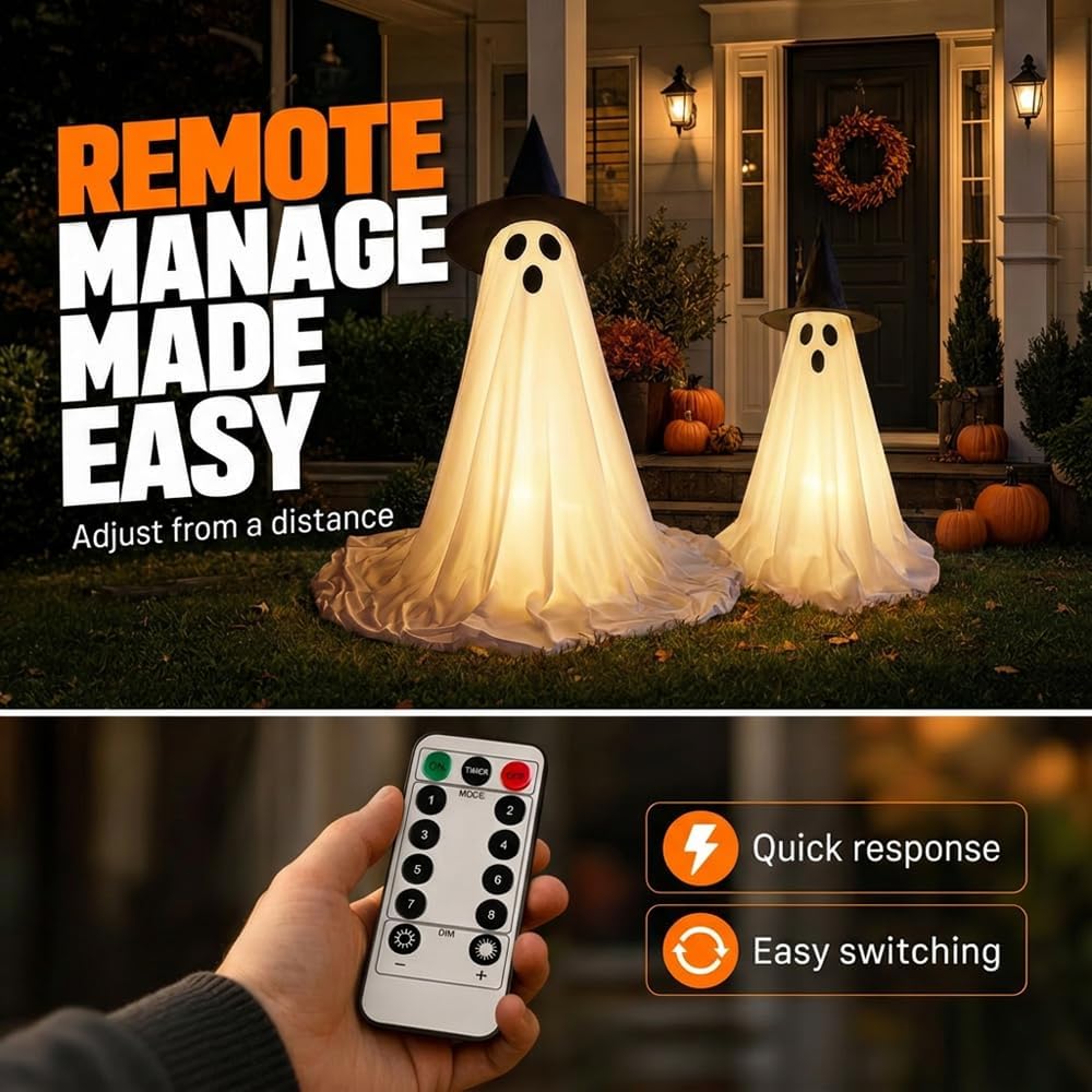 New 2026 Outdoor Light Up Ghosts: Remote Control Scary Halloween Yard Decor. - Image 4