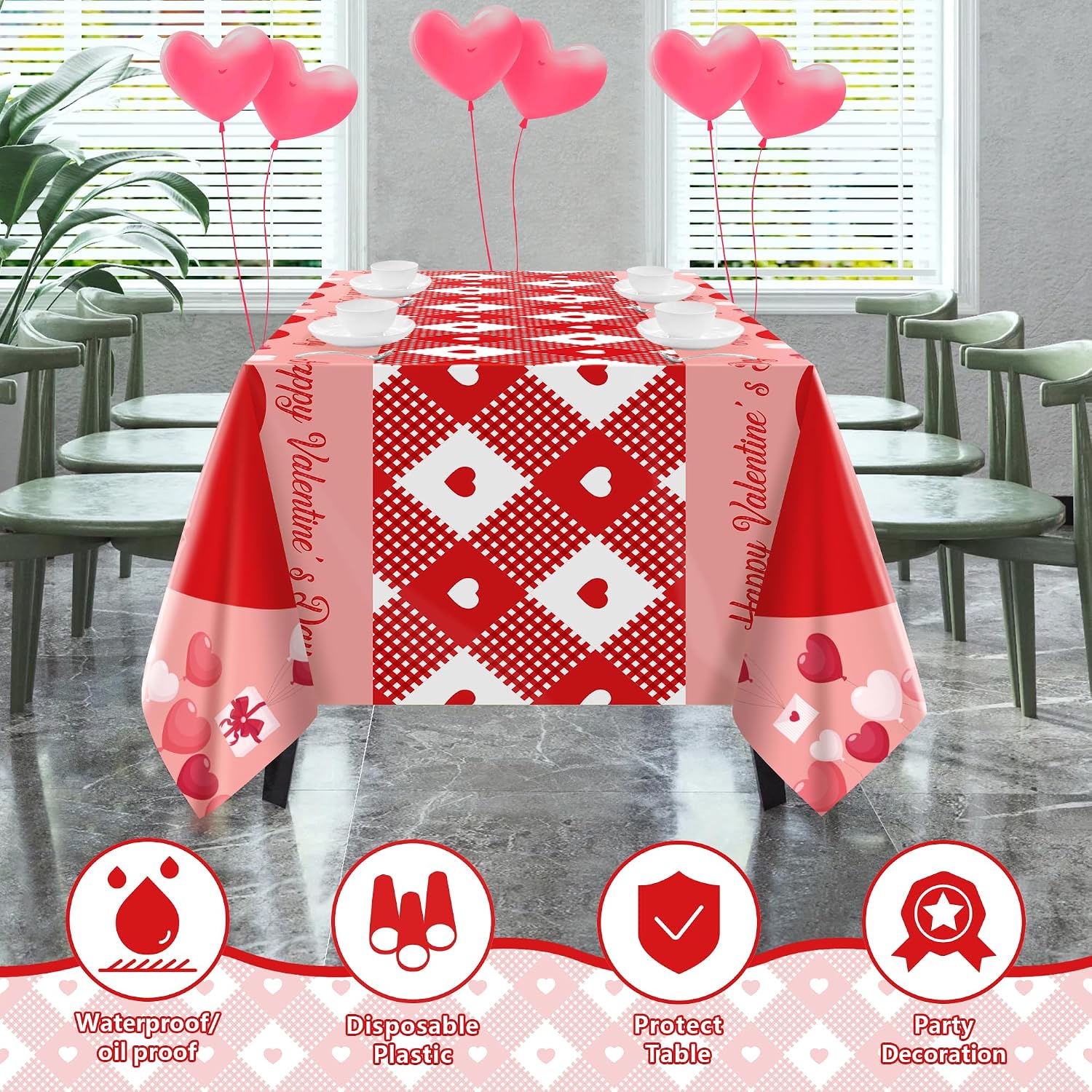 2-Pack Valentine's Day Party Decor: Disposable Tablecloth & Backdrop Banner - Image 3