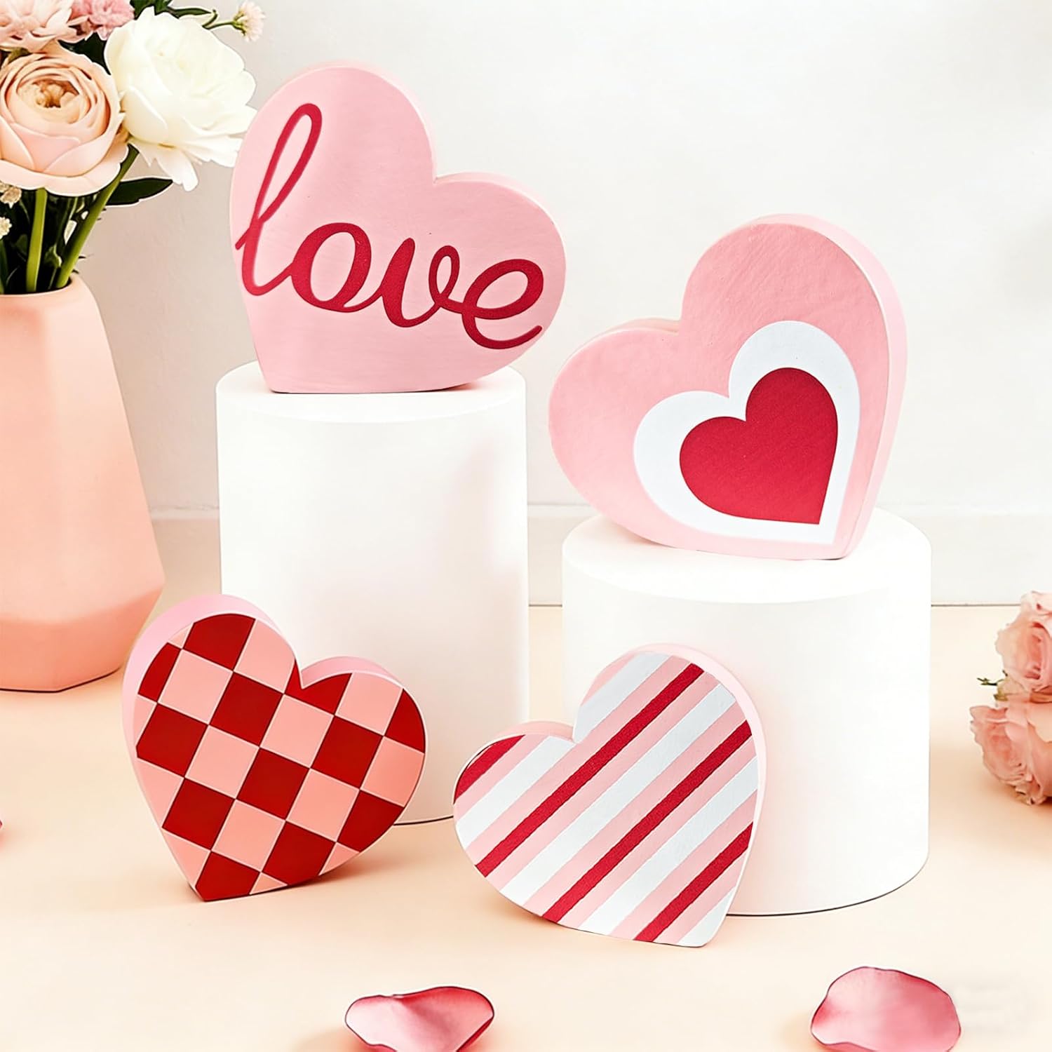 Valentine's Wooden Heart Signs for Home Decor: Tray, Shelf & Mantel (4 Styles) - Image 3