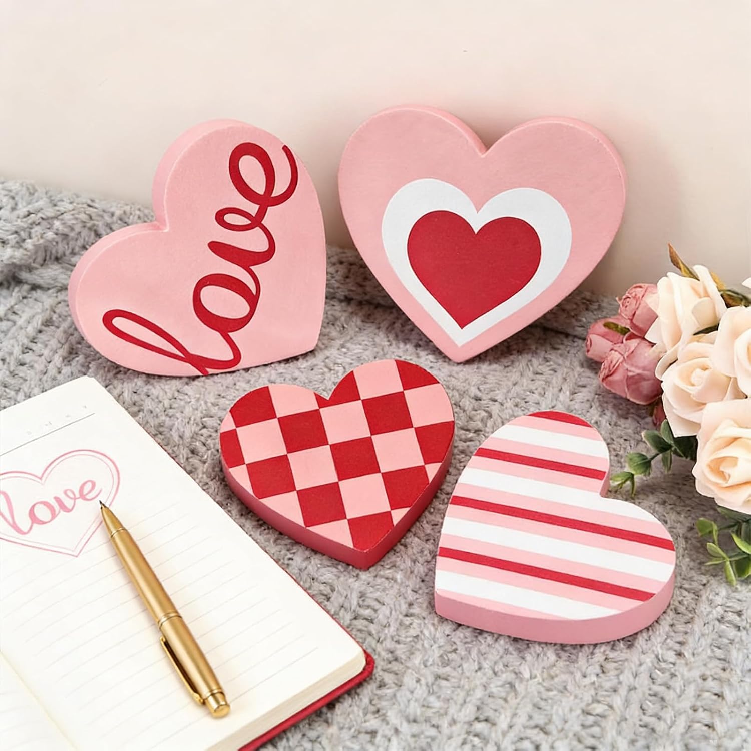 Valentine's Wooden Heart Signs for Home Decor: Tray, Shelf & Mantel (4 Styles) - Image 4