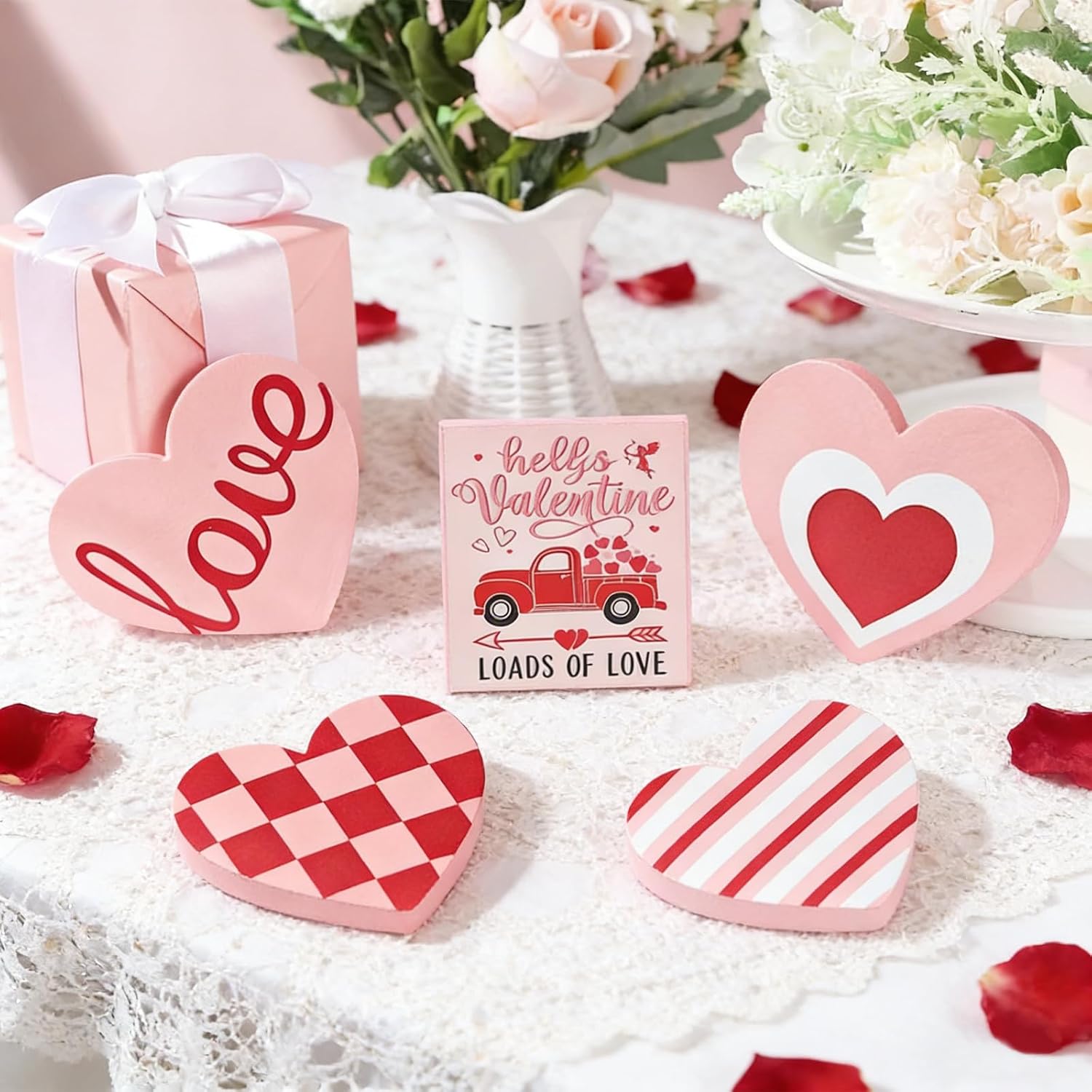 Valentine's Wooden Heart Signs for Home Decor: Tray, Shelf & Mantel (4 Styles) - Image 5
