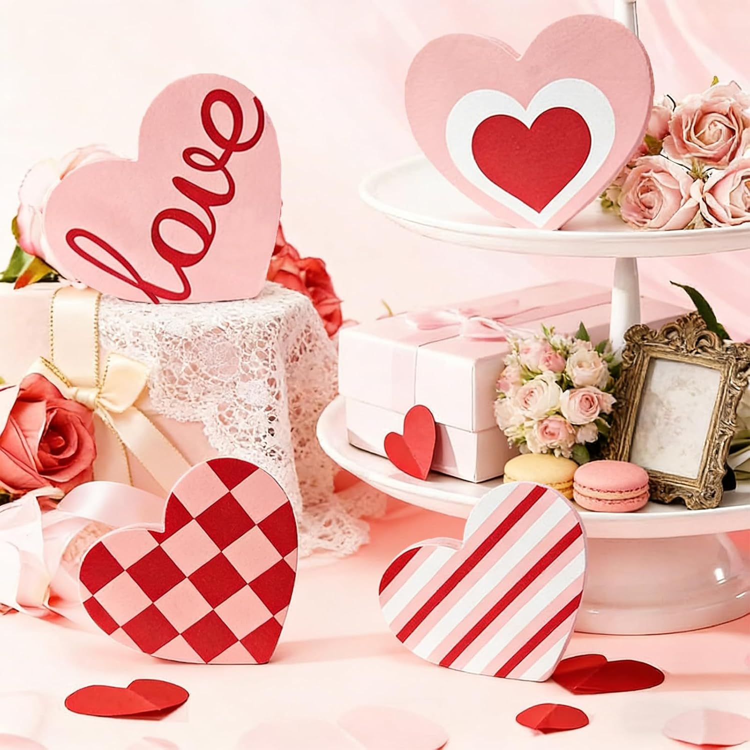 Valentine's Wooden Heart Signs for Home Decor: Tray, Shelf & Mantel (4 Styles) - Image 6