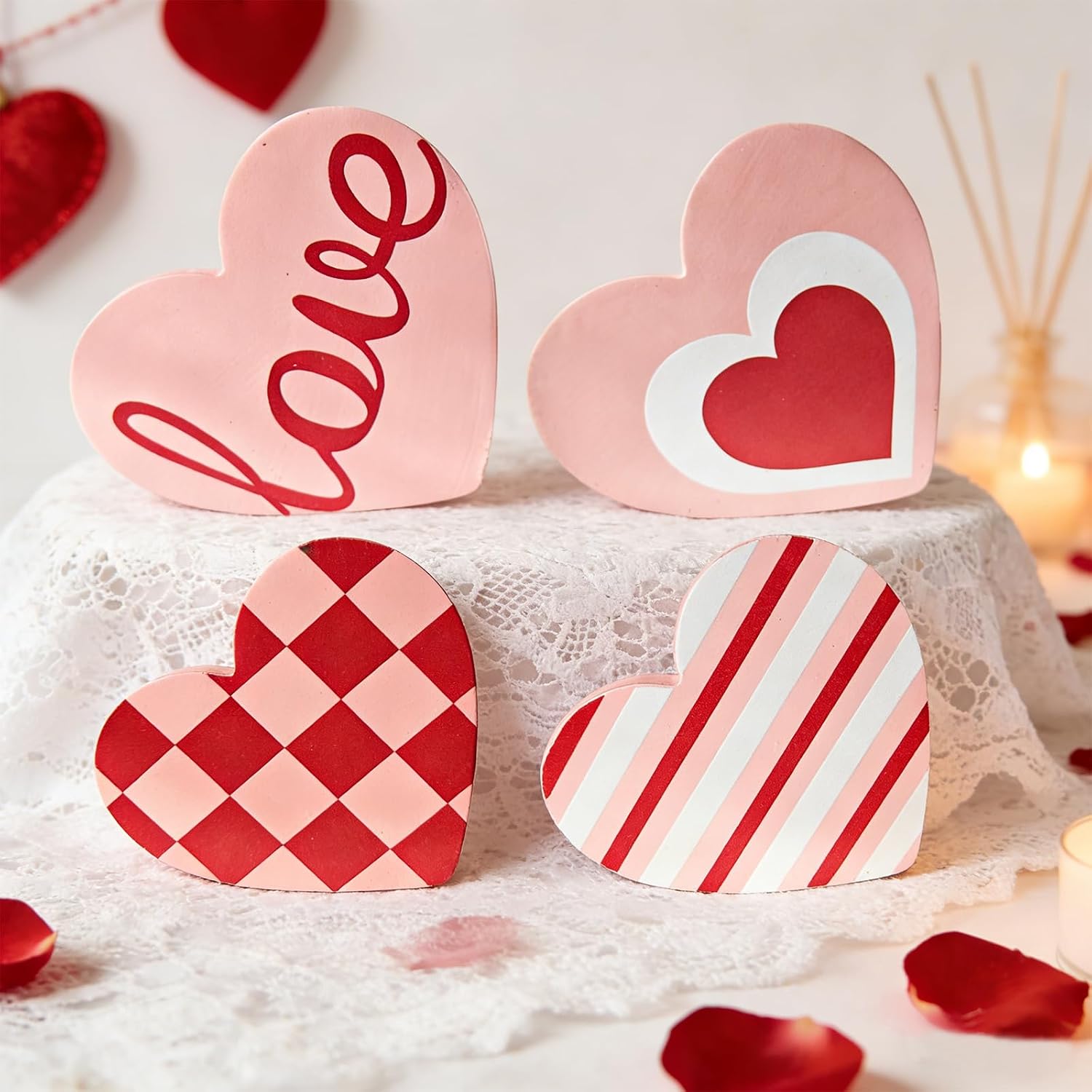 Valentine's Wooden Heart Signs for Home Decor: Tray, Shelf & Mantel (4 Styles) - Image 7