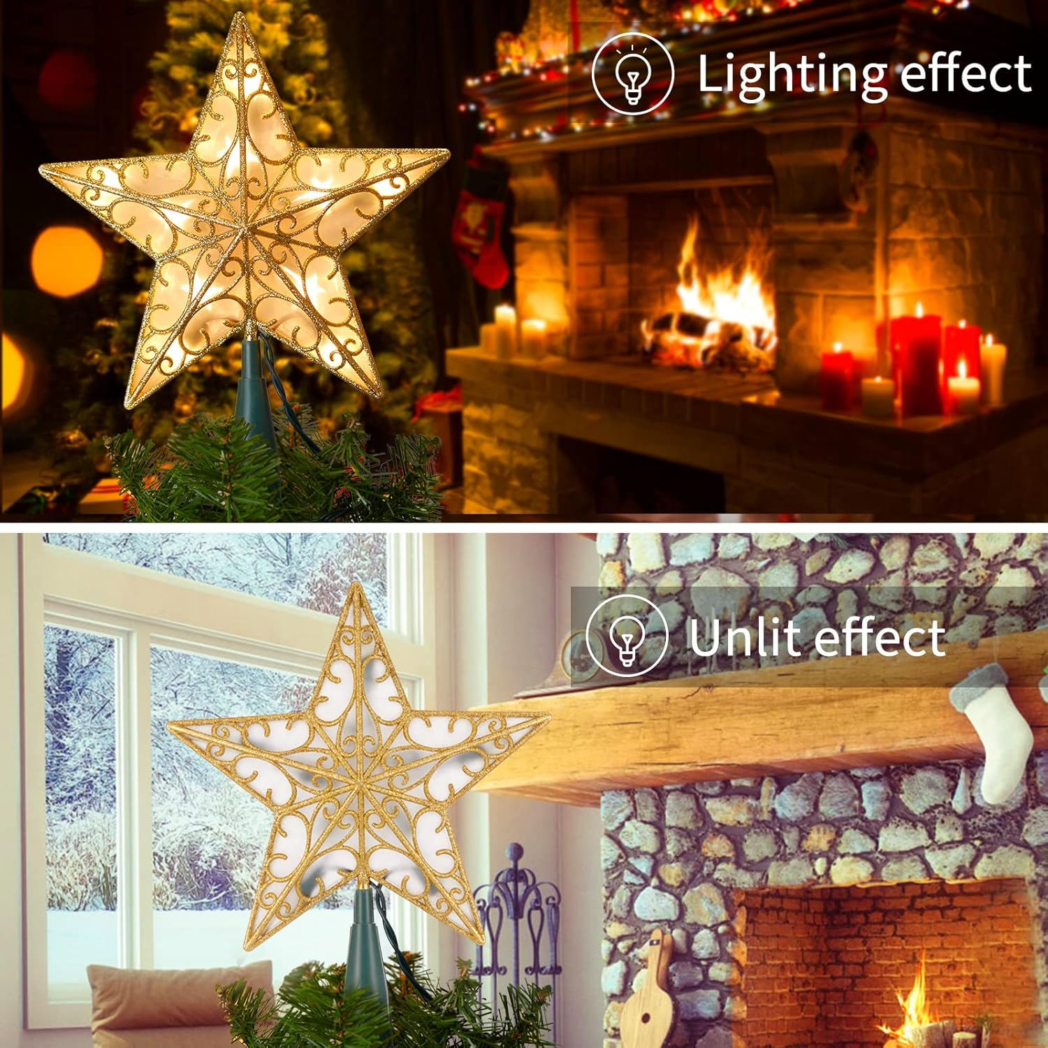 Review: Golden Glitter 3D Metal Star Tree Topper, Plug-in Lit - Image 3