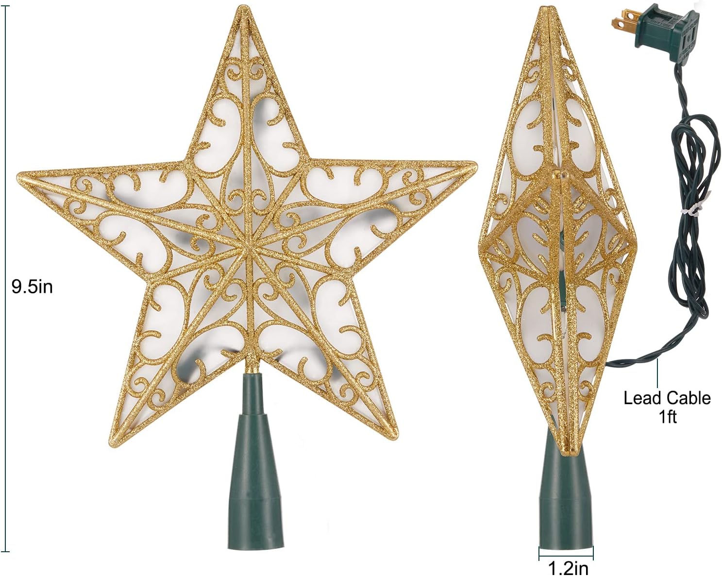 Review: Golden Glitter 3D Metal Star Tree Topper, Plug-in Lit - Image 4