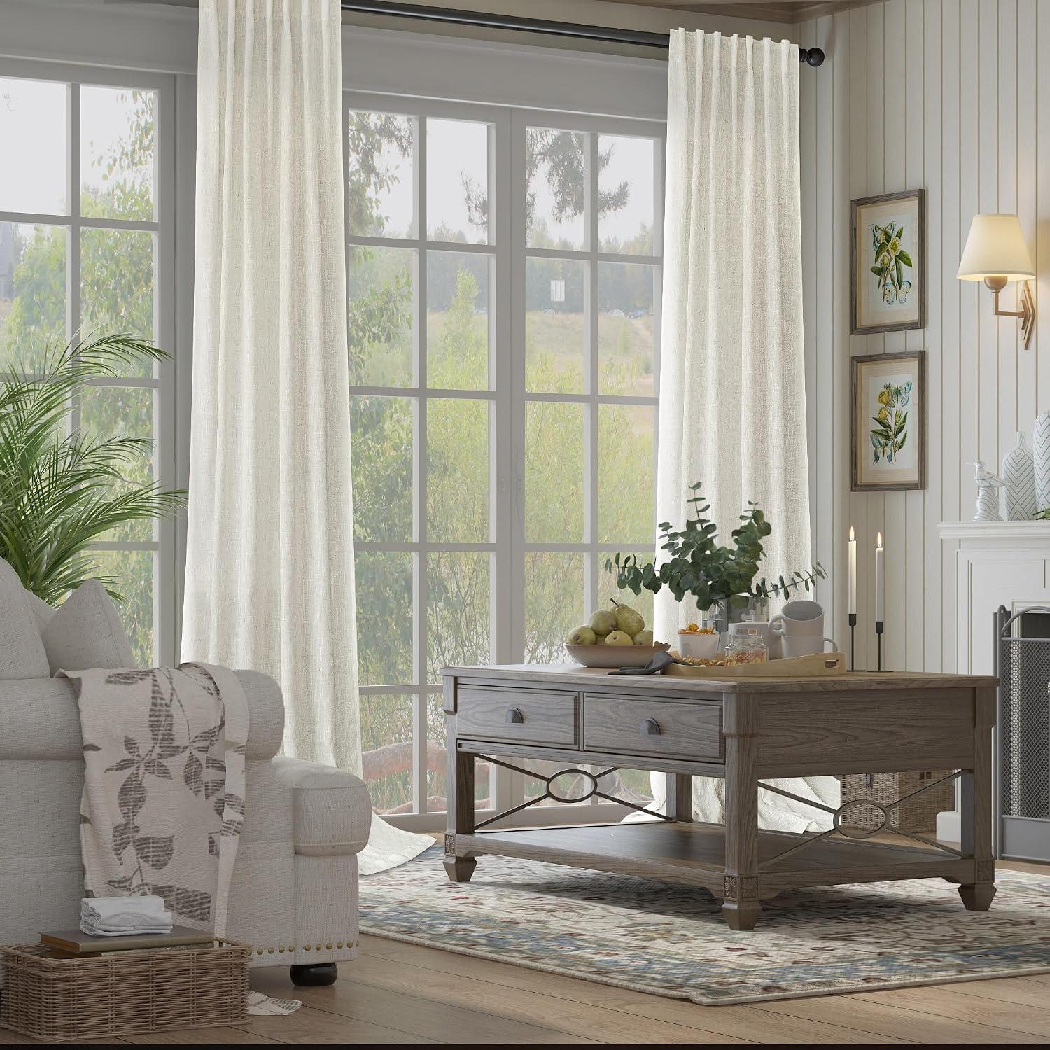 84" Ivory Cream Linen Semi-Sheer Back Tab Curtains: Farmhouse Pair - Image 4