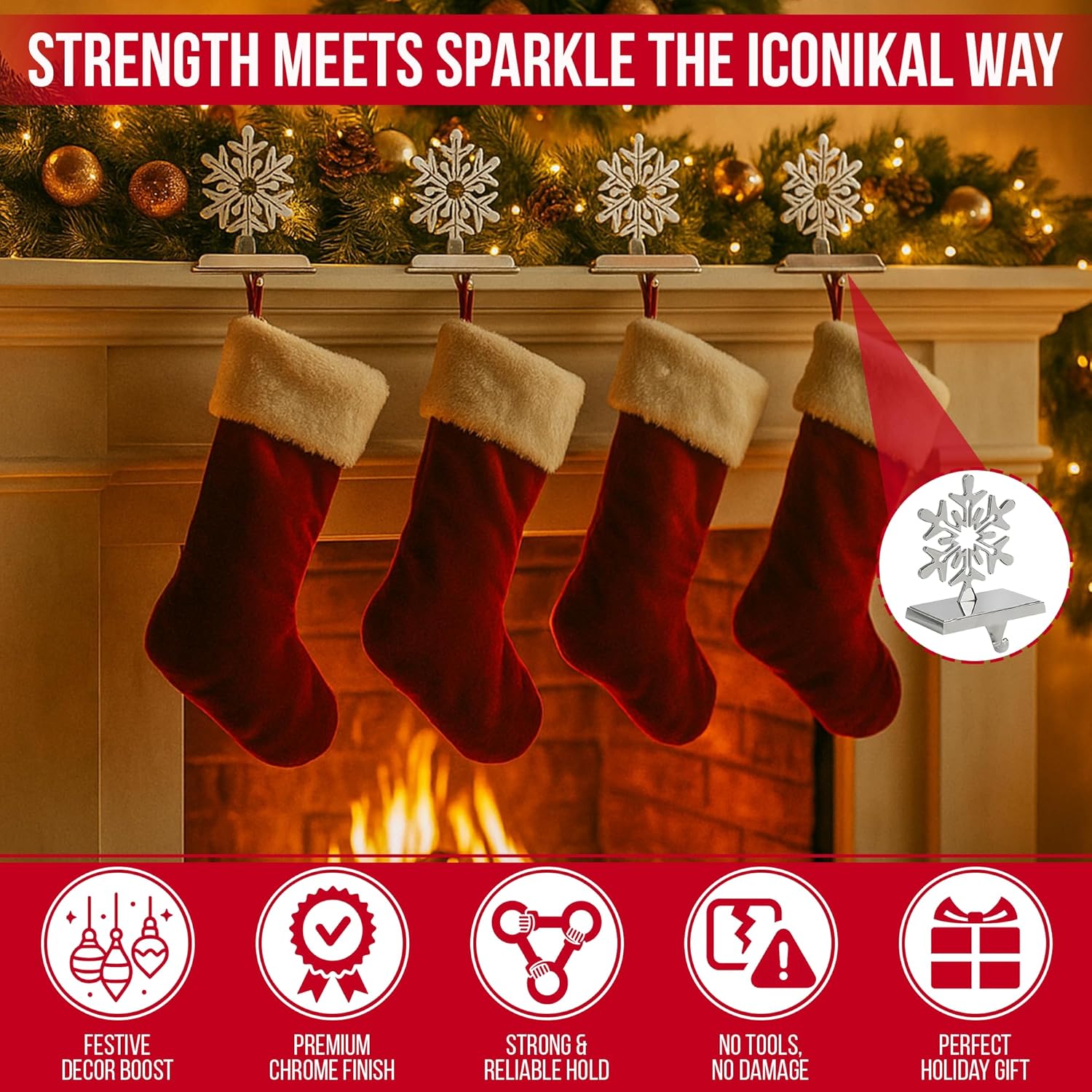 Christmas Chrome Snowflake Weighted Stocking Holders Review (4-Pack) - Image 2