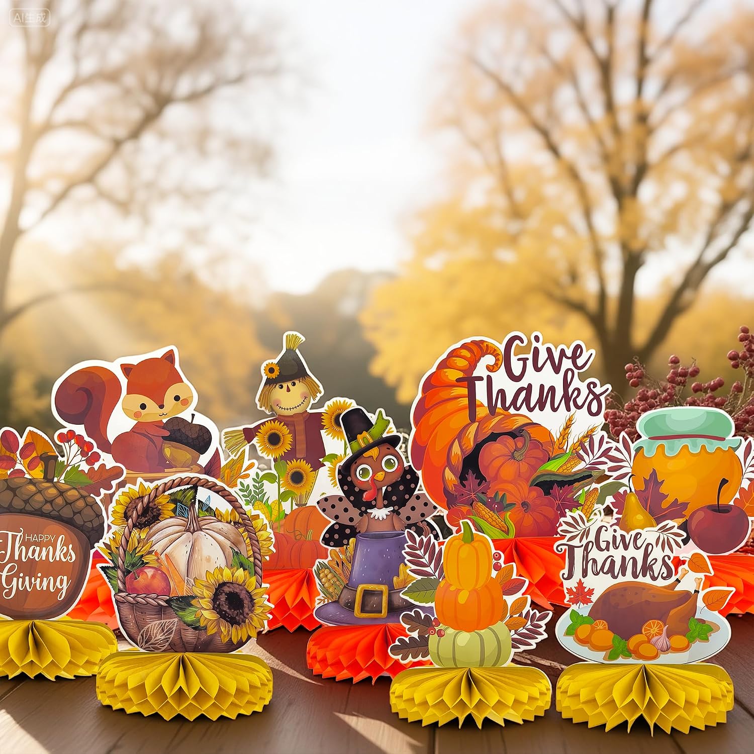 9 PC Honeycomb Thanksgiving Fall Table Decor | Centerpieces for Parties - Image 4