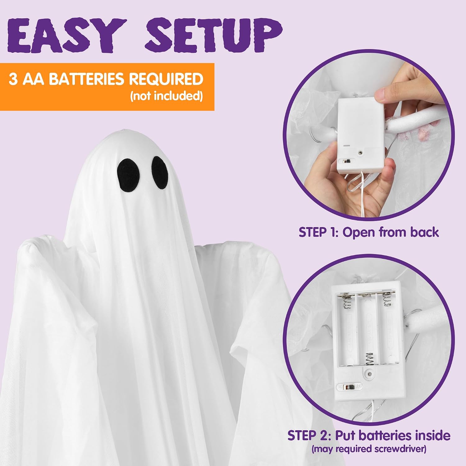<p><strong>Waterproof 47" White Hanging Ghost with Warm LED Light & Timer for Halloween.</strong></p> - Image 3