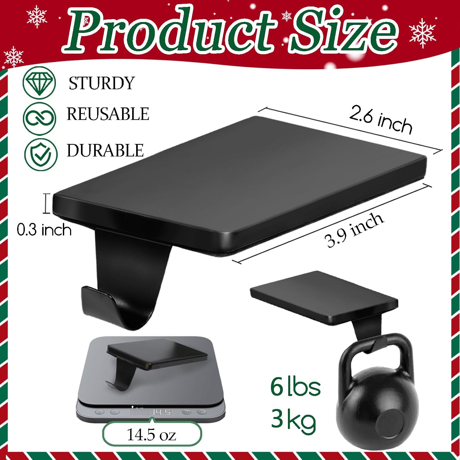 4 Black Weighted Stocking Holders for Mantle, Fireplace & Shelf. - Image 2
