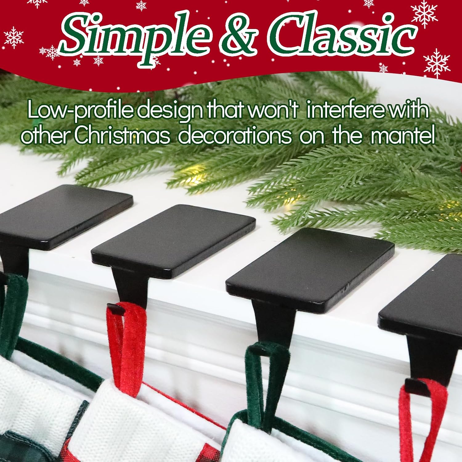 4 Black Weighted Stocking Holders for Mantle, Fireplace & Shelf. - Image 3