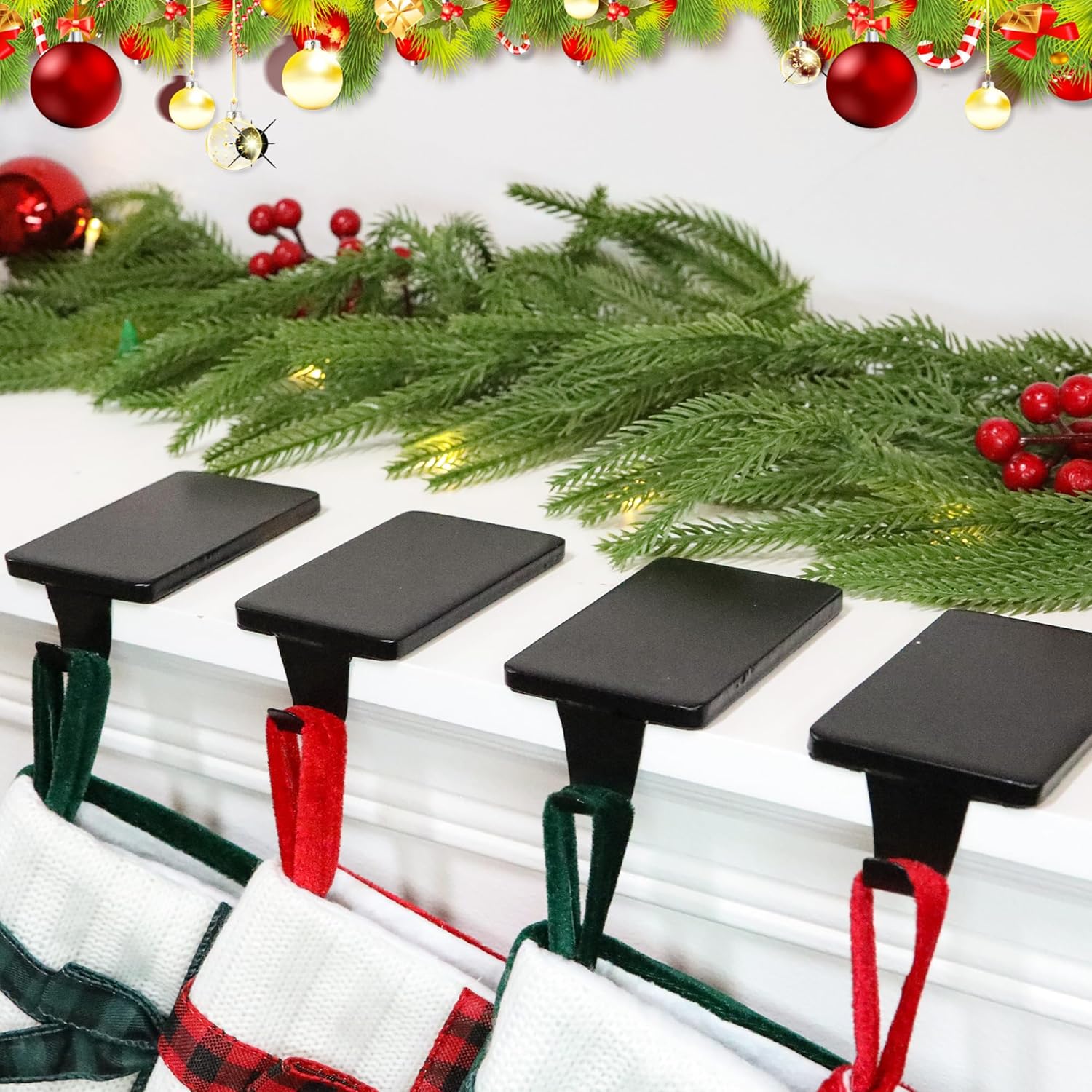 4 Black Weighted Stocking Holders for Mantle, Fireplace & Shelf. - Image 5