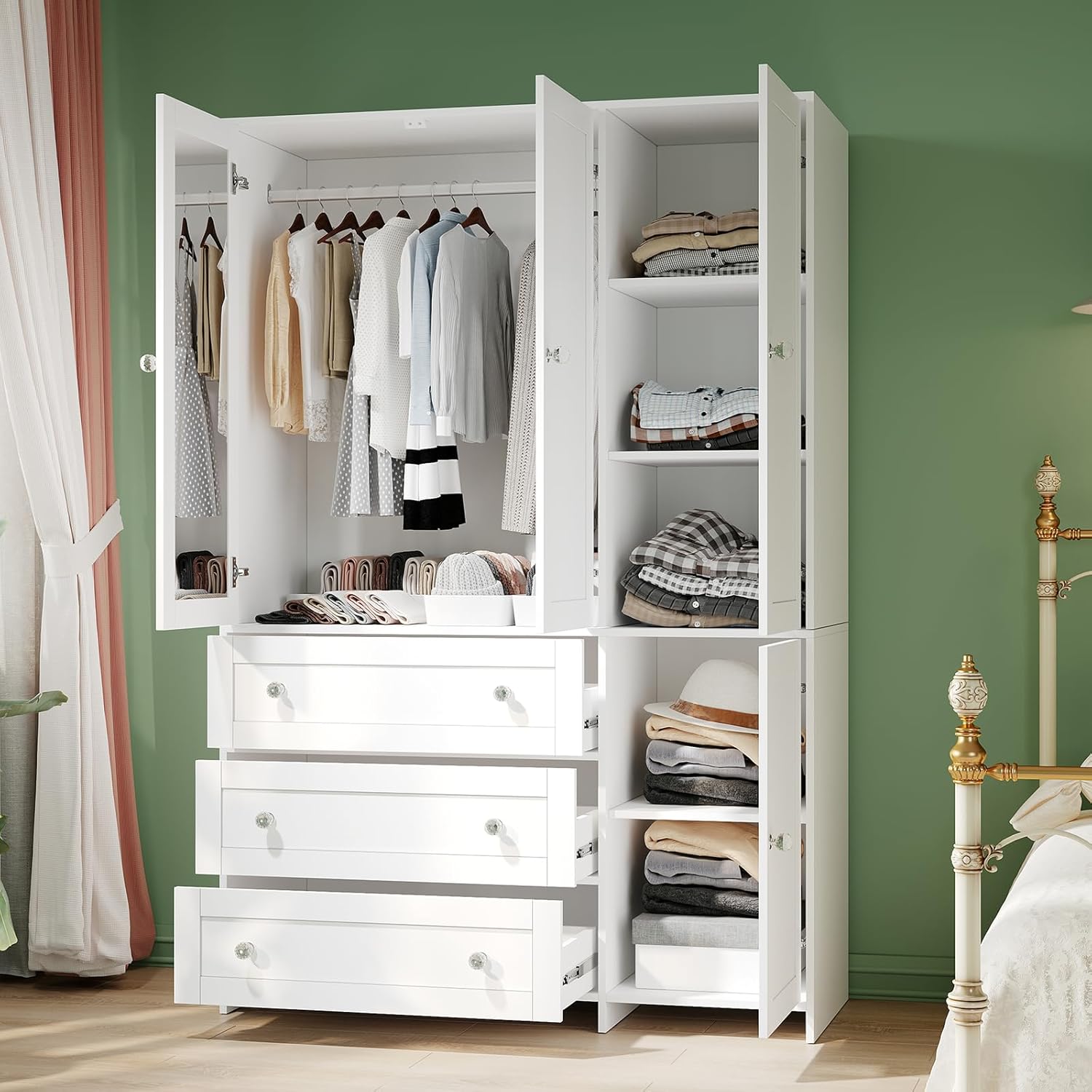 VOWNER 71" Large Wardrobe Review: 4 Doors, Mirror, 3 Drawers, Hanging Rod. - Image 3