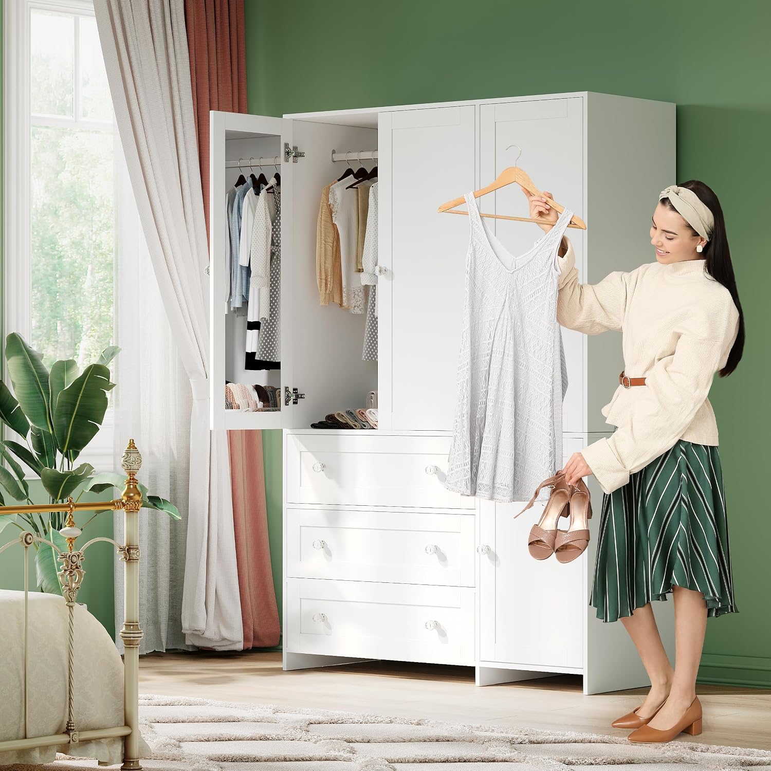 VOWNER 71" Large Wardrobe Review: 4 Doors, Mirror, 3 Drawers, Hanging Rod. - Image 4