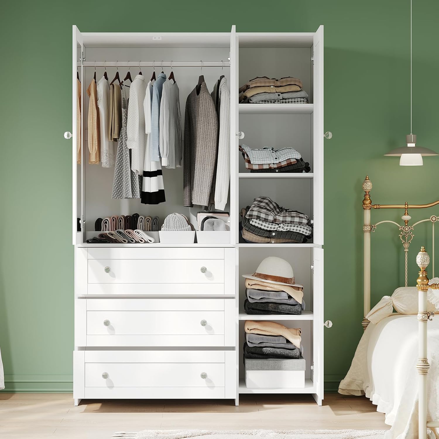 VOWNER 71" Large Wardrobe Review: 4 Doors, Mirror, 3 Drawers, Hanging Rod. - Image 5