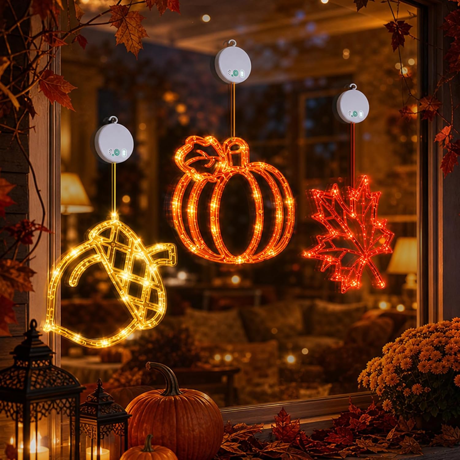 Autumn Thanksgiving Window Lights: Battery LED, Suction Cups, Timer & Fade - Image 3