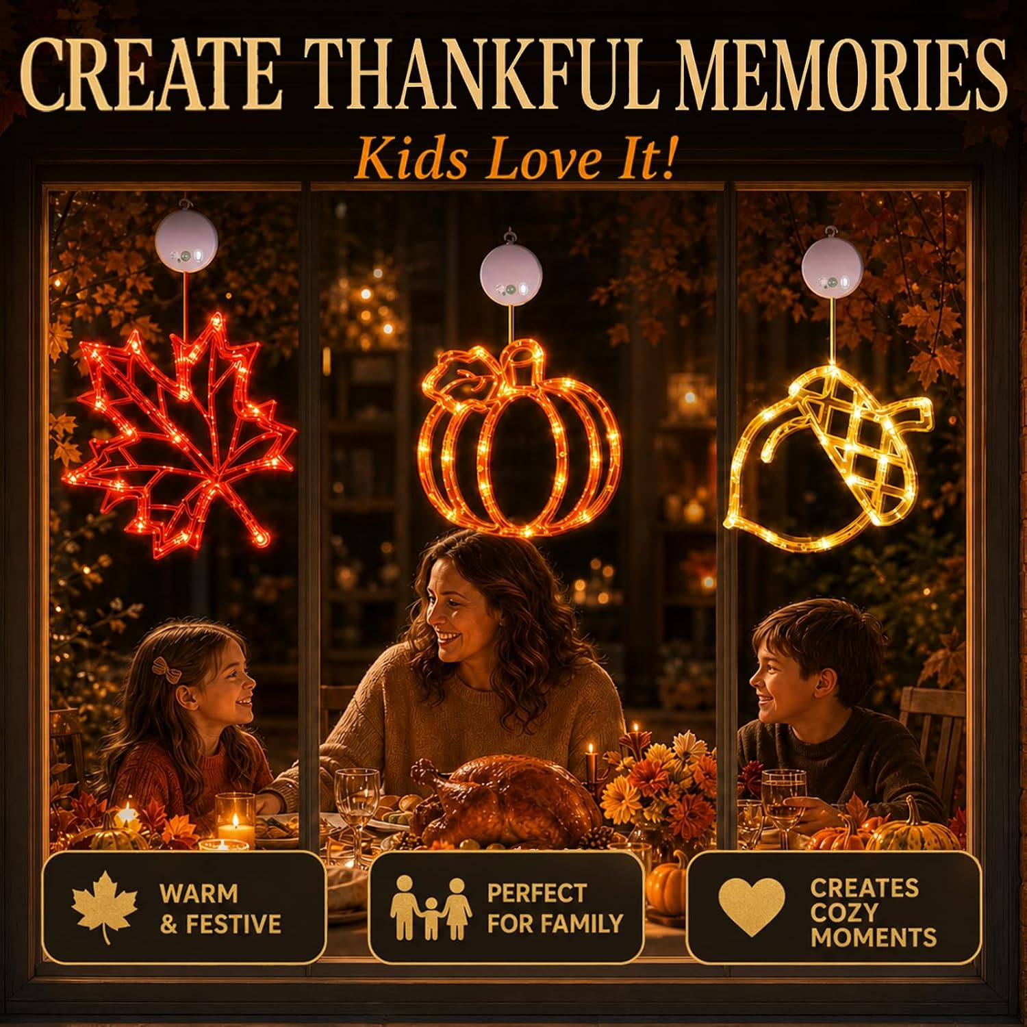 Autumn Thanksgiving Window Lights: Battery LED, Suction Cups, Timer & Fade - Image 5