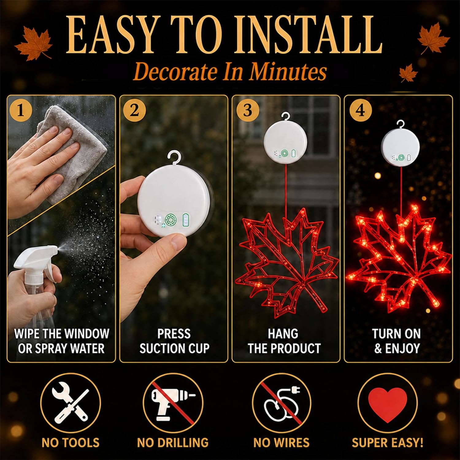 Autumn Thanksgiving Window Lights: Battery LED, Suction Cups, Timer & Fade - Image 8