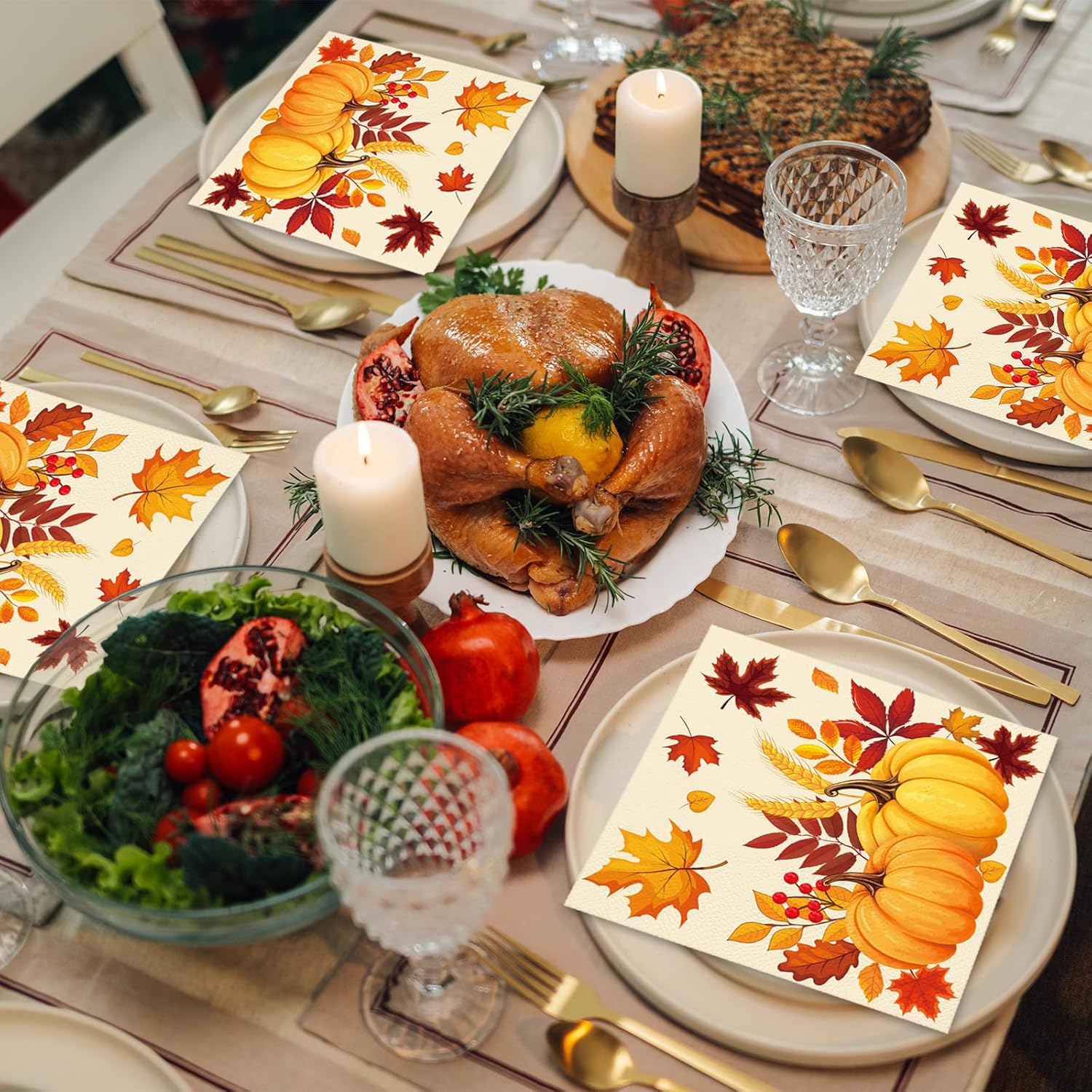 50 Disposable Fall Pumpkin Leaves Napkins for Thanksgiving & Autumn Parties - Image 7