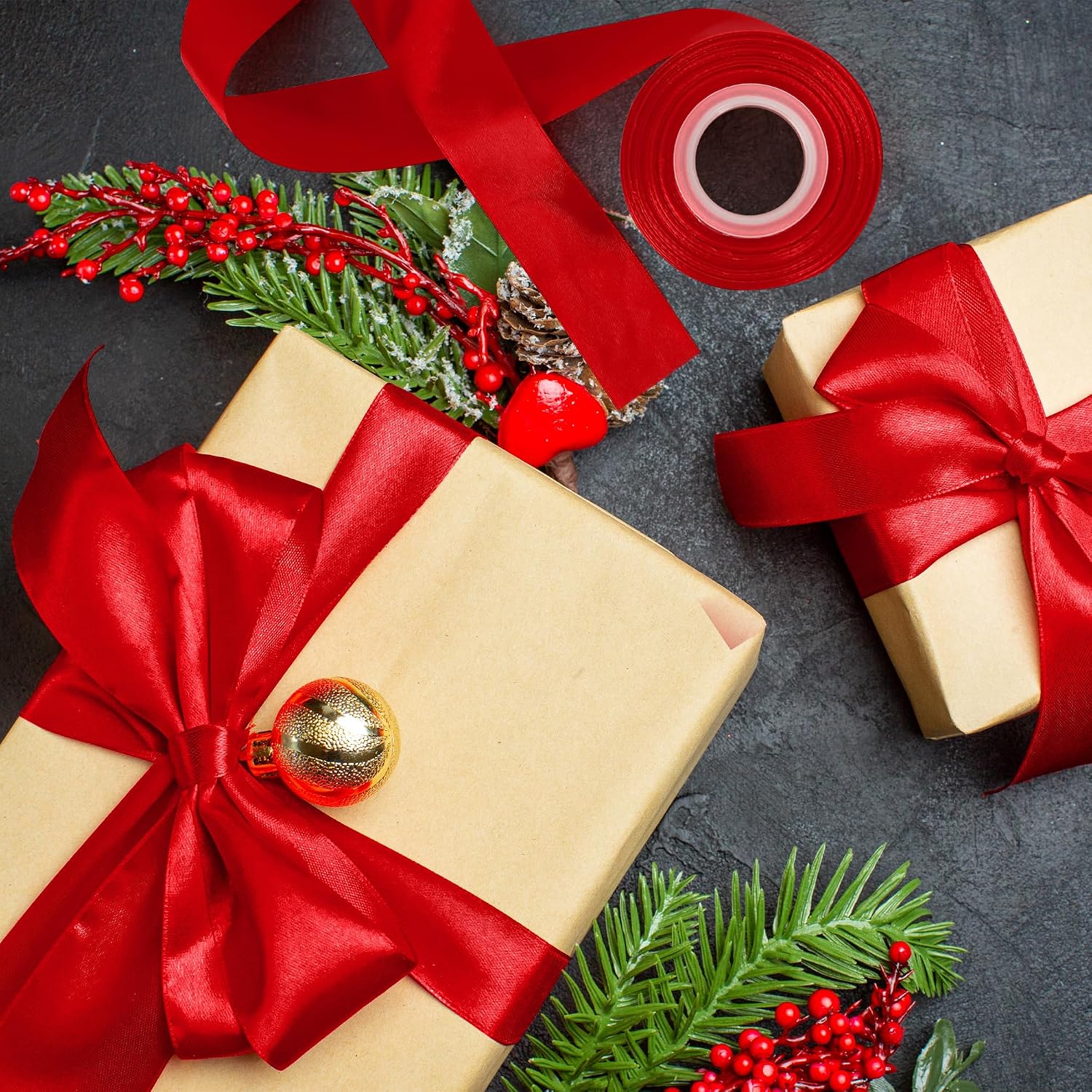 1.5"x30yd Red Satin Ribbon. Smooth, Glossy, Reinforced Edge. Xmas/V-Day Decor. - Image 3
