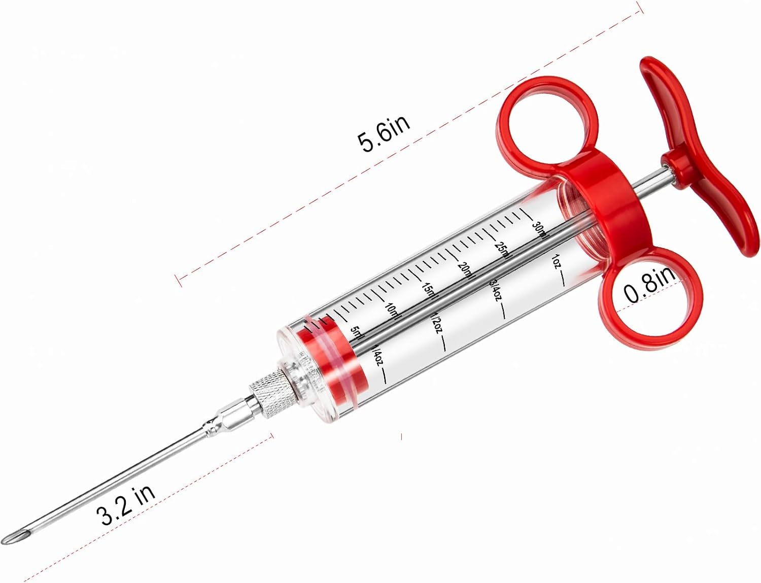 Red 1oz Meat Injector Kit: 3 Needles, Brush. Easy to Use/Clean for BBQ Marinades. - Image 8