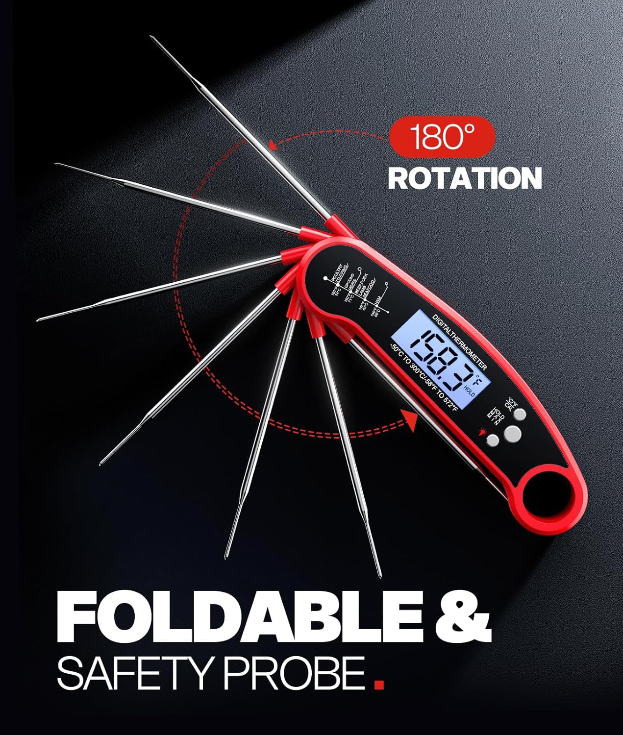 Digital Instant Read Meat Thermometer: Waterproof, Backlit for BBQ, Smoker, Grill. - Image 3