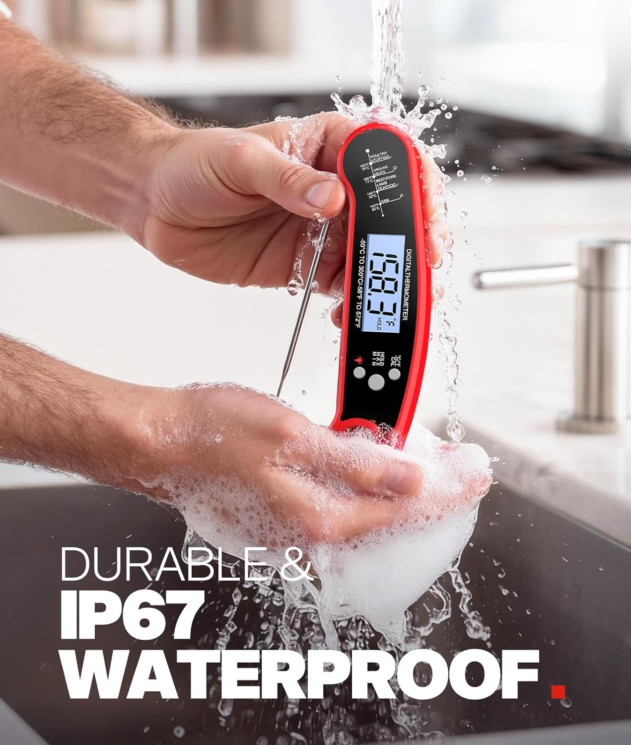 Digital Instant Read Meat Thermometer: Waterproof, Backlit for BBQ, Smoker, Grill. - Image 5