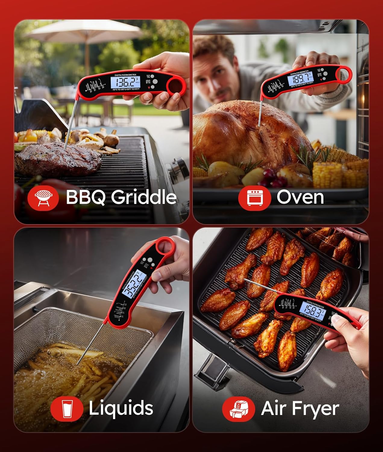 Digital Instant Read Meat Thermometer: Waterproof, Backlit for BBQ, Smoker, Grill. - Image 6