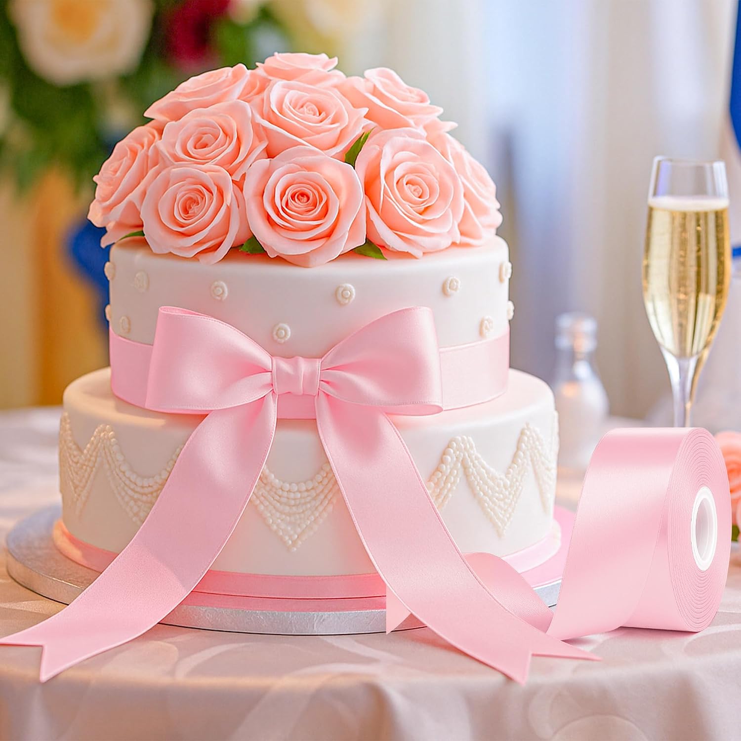 1.5"x30yd Pink Satin Ribbon: Smooth, Fade Resistant for Gifts, Weddings, Crafts. - Image 4