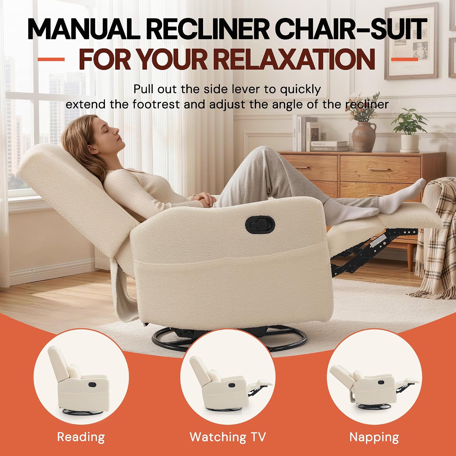 360° Swivel Beige Boucle Glider Recliner Rocker: Nursery & Home Comfort - Image 4