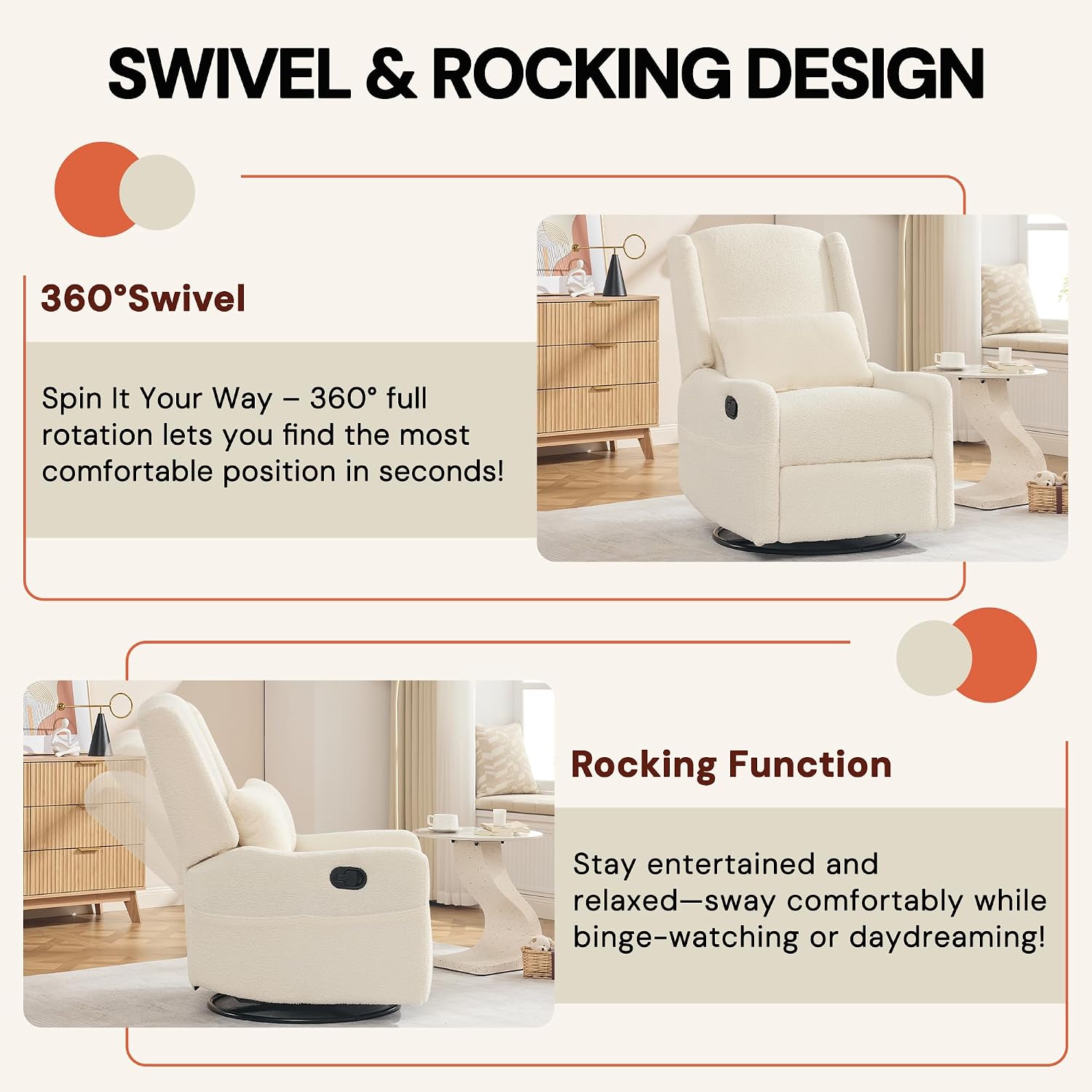 360° Swivel Beige Boucle Glider Recliner Rocker: Nursery & Home Comfort - Image 5