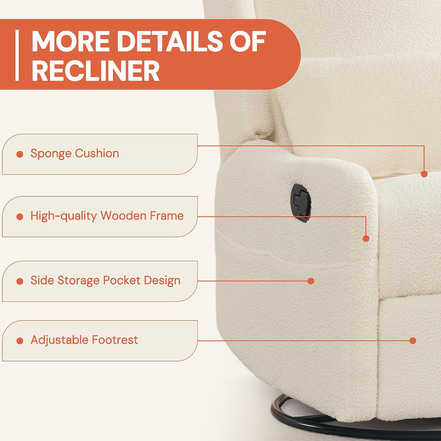 360° Swivel Beige Boucle Glider Recliner Rocker: Nursery & Home Comfort - Image 6