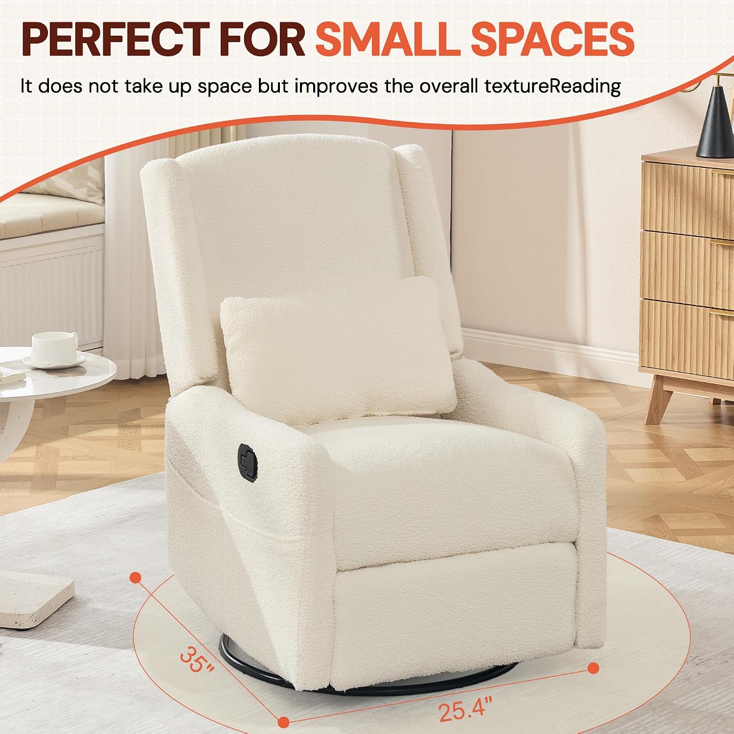 360° Swivel Beige Boucle Glider Recliner Rocker: Nursery & Home Comfort - Image 8