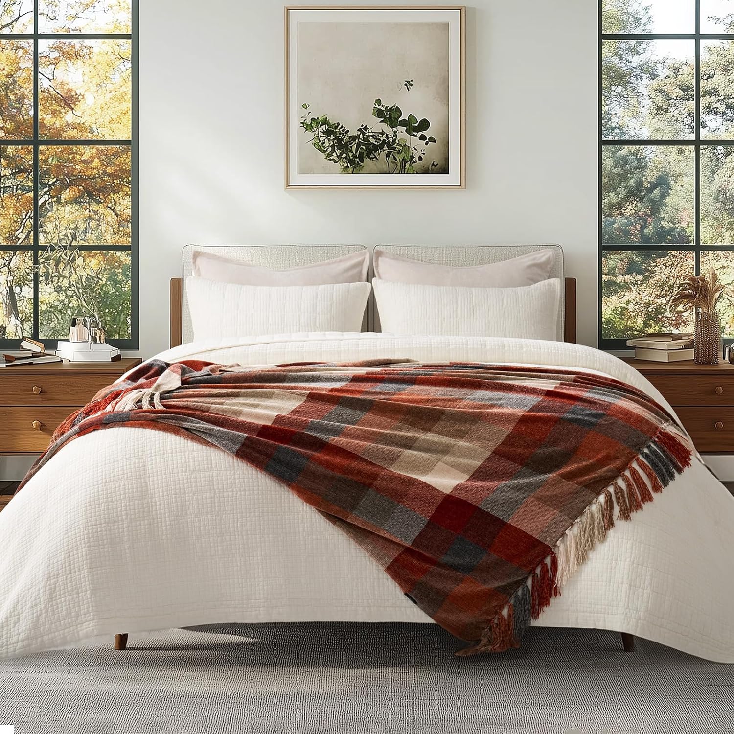 Harvest Orange Plaid Chenille Throw, 50x60" Soft Cozy Fall Farmhouse Decor. - Image 3