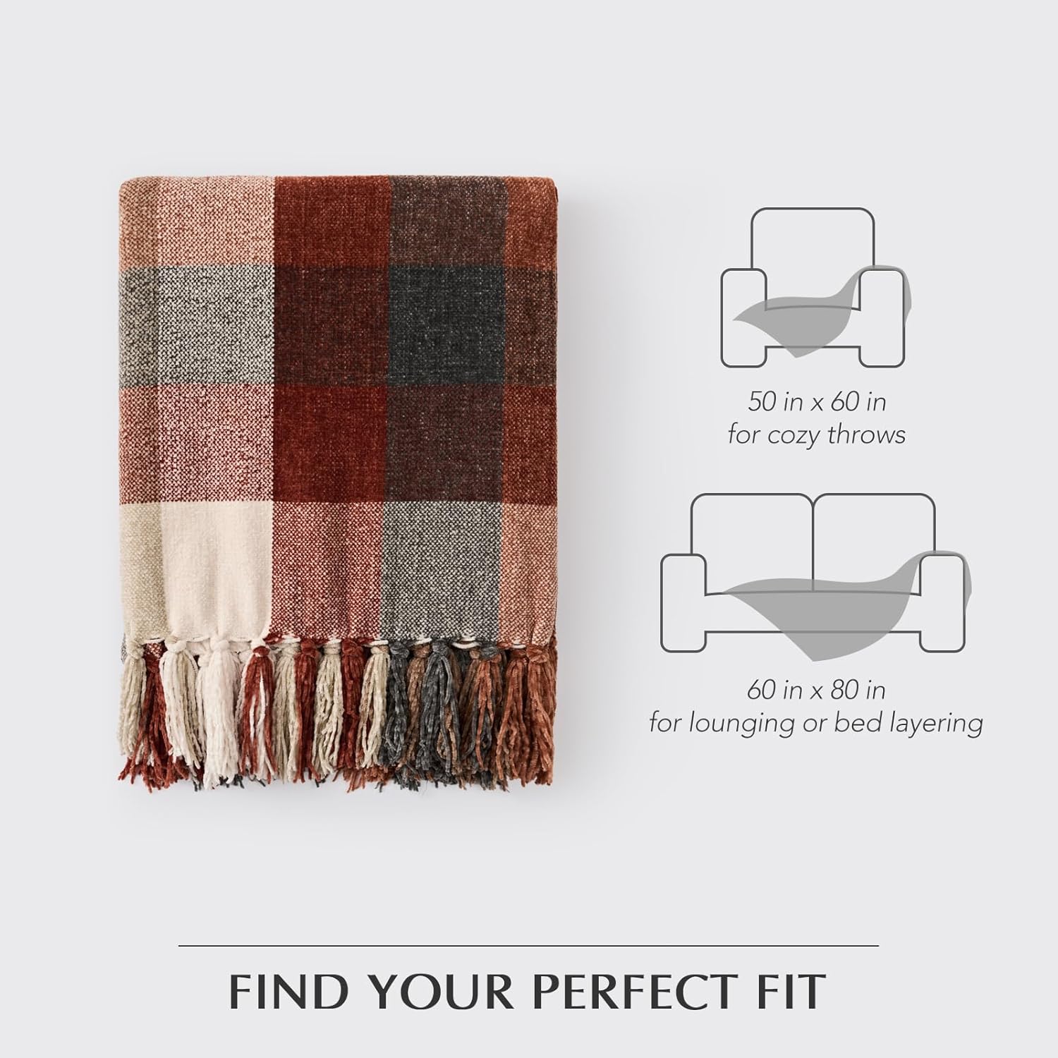 Harvest Orange Plaid Chenille Throw, 50x60" Soft Cozy Fall Farmhouse Decor. - Image 6