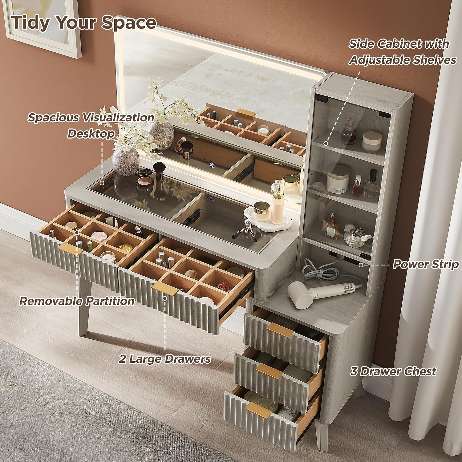 T4TREAM Fluted Vanity Review: Smart LED Mirror, Glass Top, Storage & Charging. - Image 3