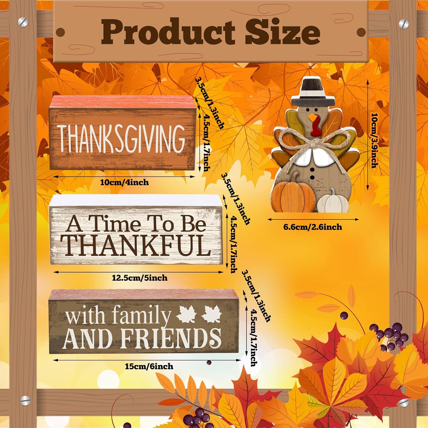 Rustic Wooden Turkey Thankful Blocks for Fall Farmhouse Thanksgiving Decor - Image 3