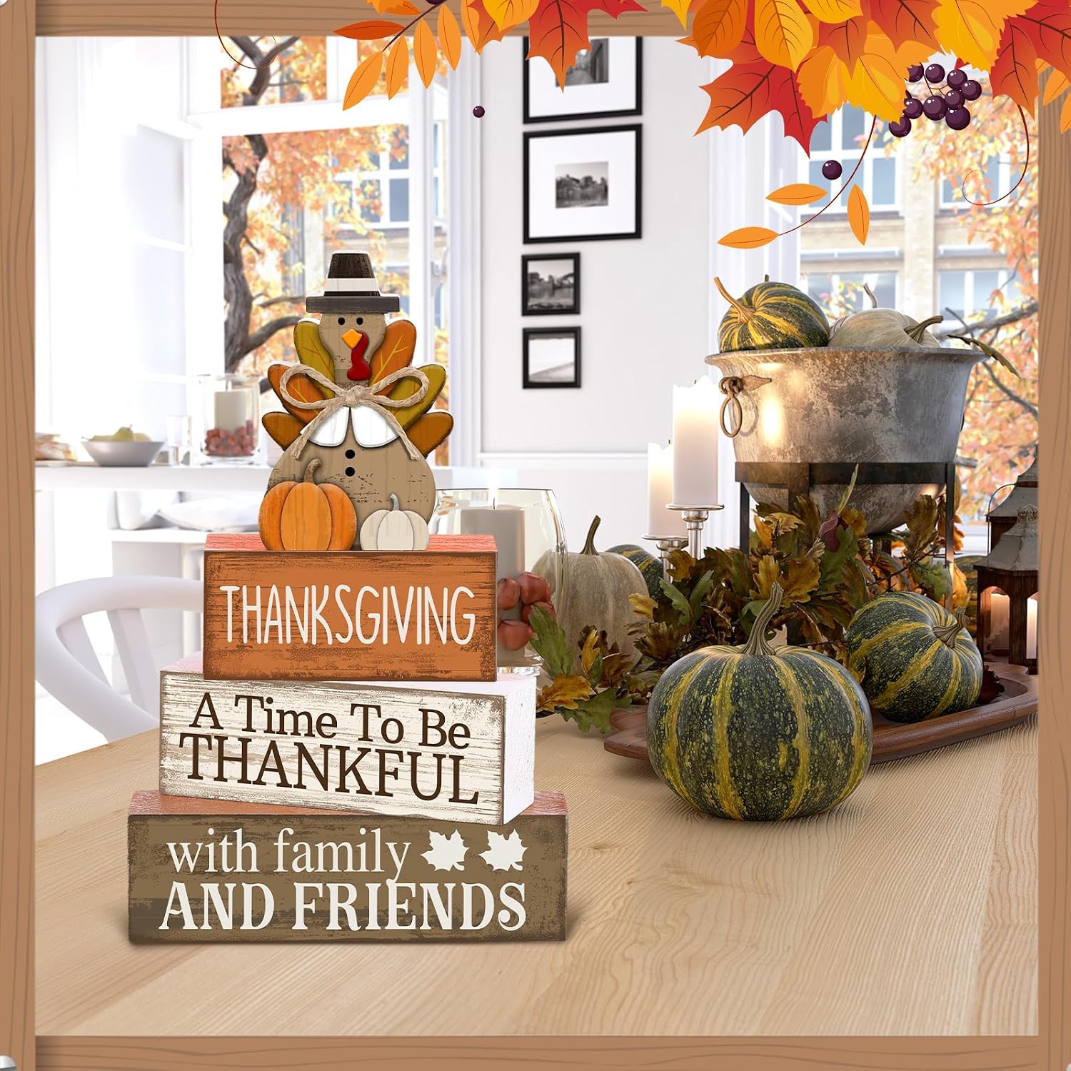 Rustic Wooden Turkey Thankful Blocks for Fall Farmhouse Thanksgiving Decor - Image 4