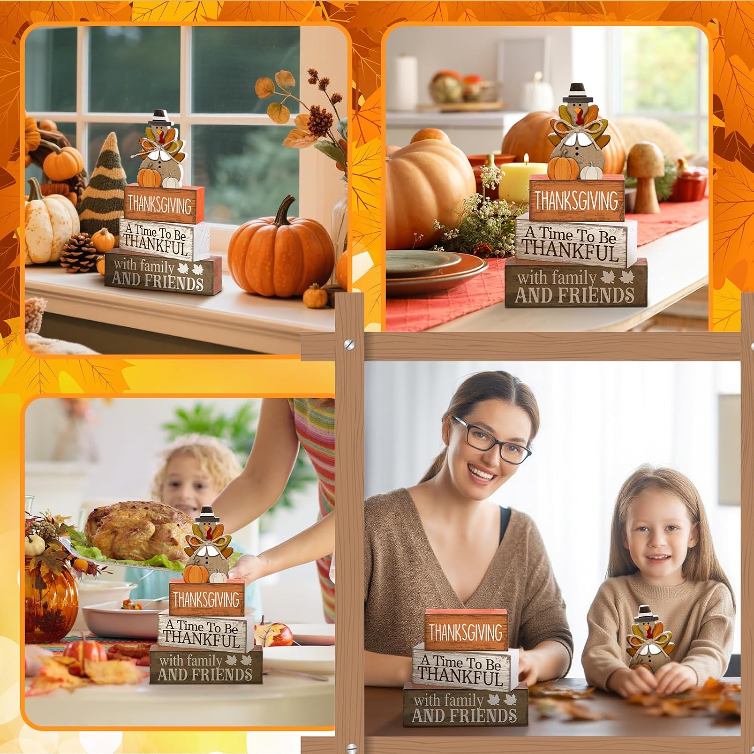Rustic Wooden Turkey Thankful Blocks for Fall Farmhouse Thanksgiving Decor - Image 5