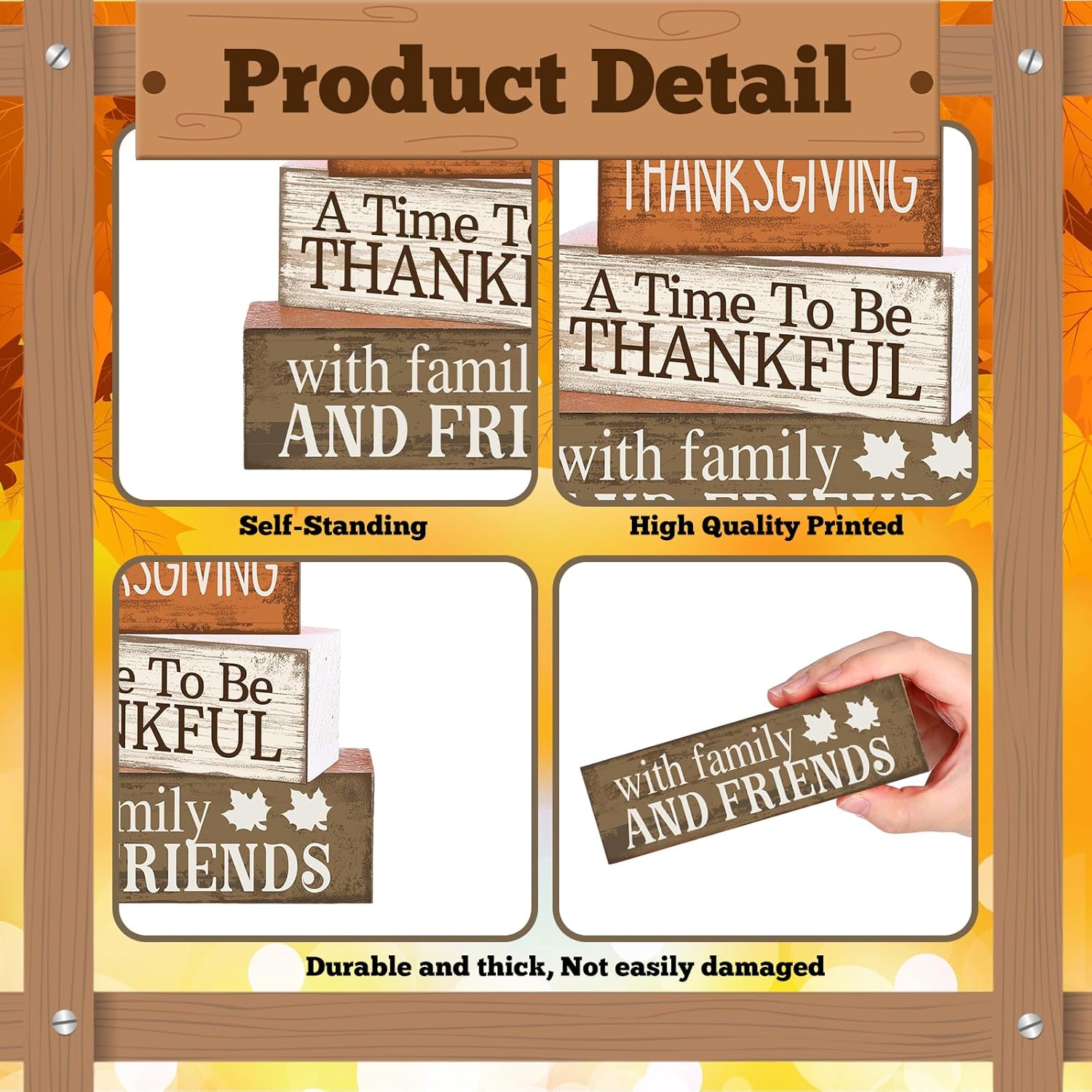 Rustic Wooden Turkey Thankful Blocks for Fall Farmhouse Thanksgiving Decor - Image 6