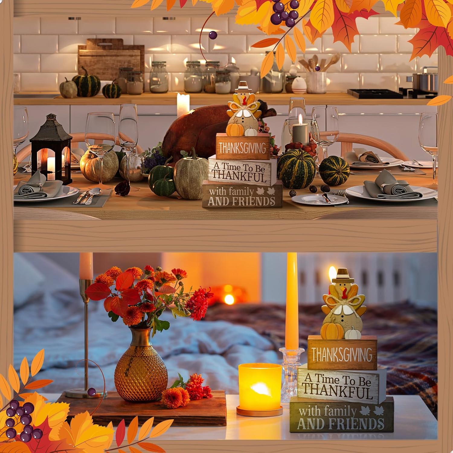 Rustic Wooden Turkey Thankful Blocks for Fall Farmhouse Thanksgiving Decor - Image 7