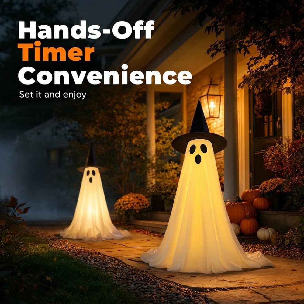 Large 5.4ft Light-Up Outdoor Scary Ghosts (2) w/ Remote LED & Upgraded Sheet - Image 3