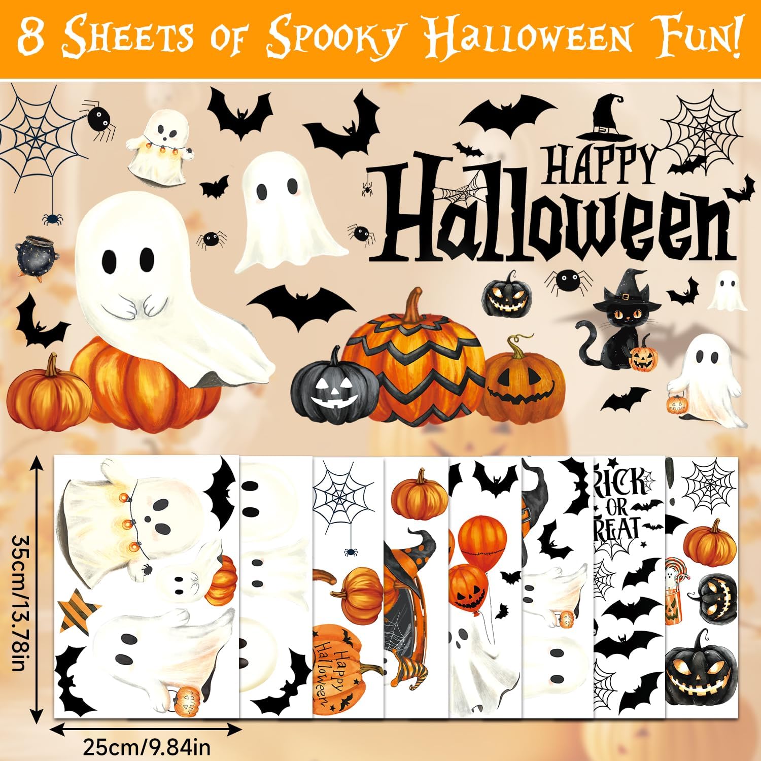 Halloween Ghost Pumpkin Window Clings for Glass Decor & Parties - Image 3
