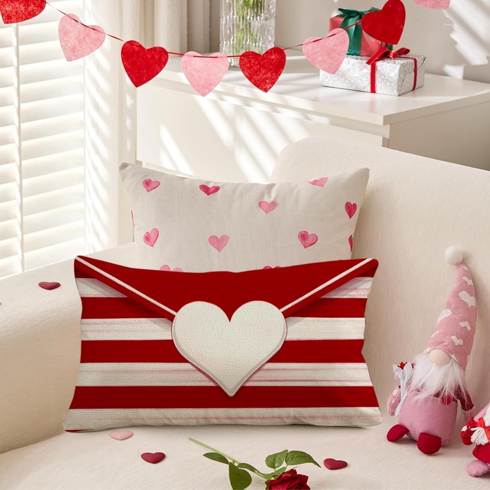 12x20 Red White Striped Envelope Heart Pillow Cover for Valentine's, Wedding & Anniversary Decor - Image 3