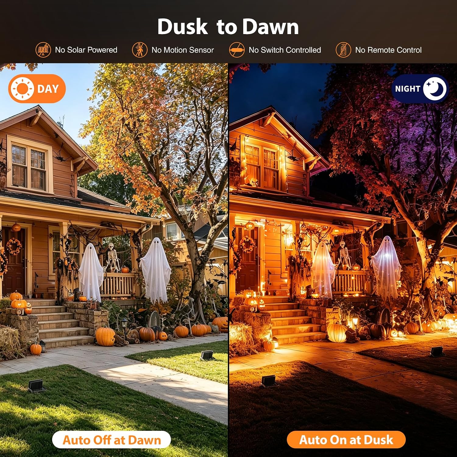 Onforu Orange LED Halloween Floodlights: 2-Pack, Auto Dusk/Dawn, IP65 Outdoor. - Image 2