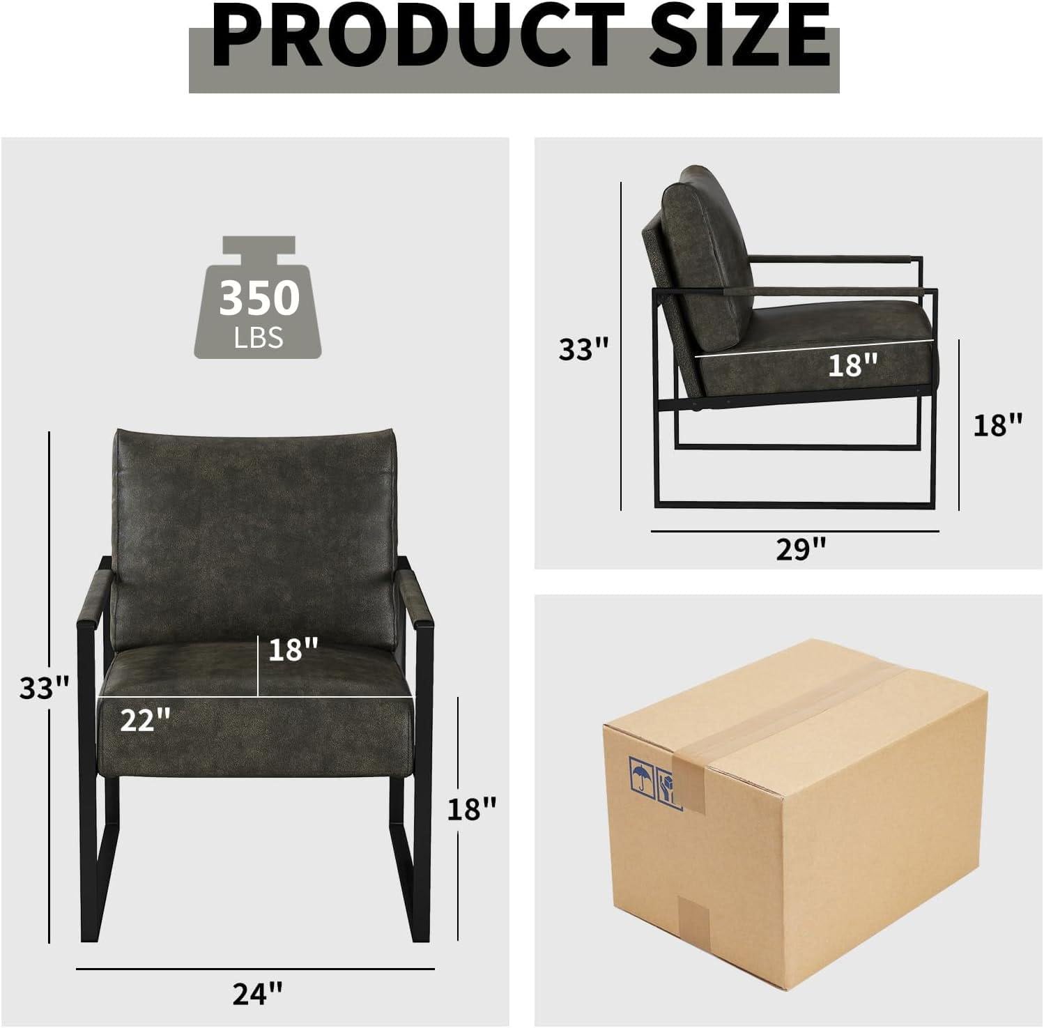 Comfy Dark Grey Mid-Century PU Leather Accent Chair with Metal Frame. - Image 3