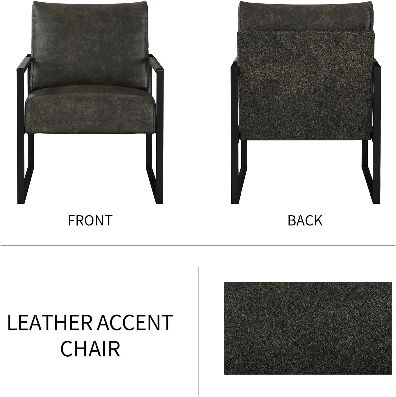 Comfy Dark Grey Mid-Century PU Leather Accent Chair with Metal Frame. - Image 5