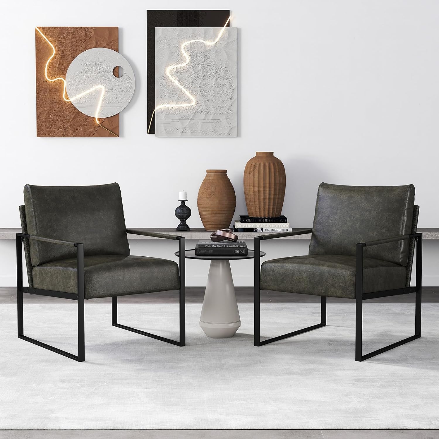 Comfy Dark Grey Mid-Century PU Leather Accent Chair with Metal Frame. - Image 7