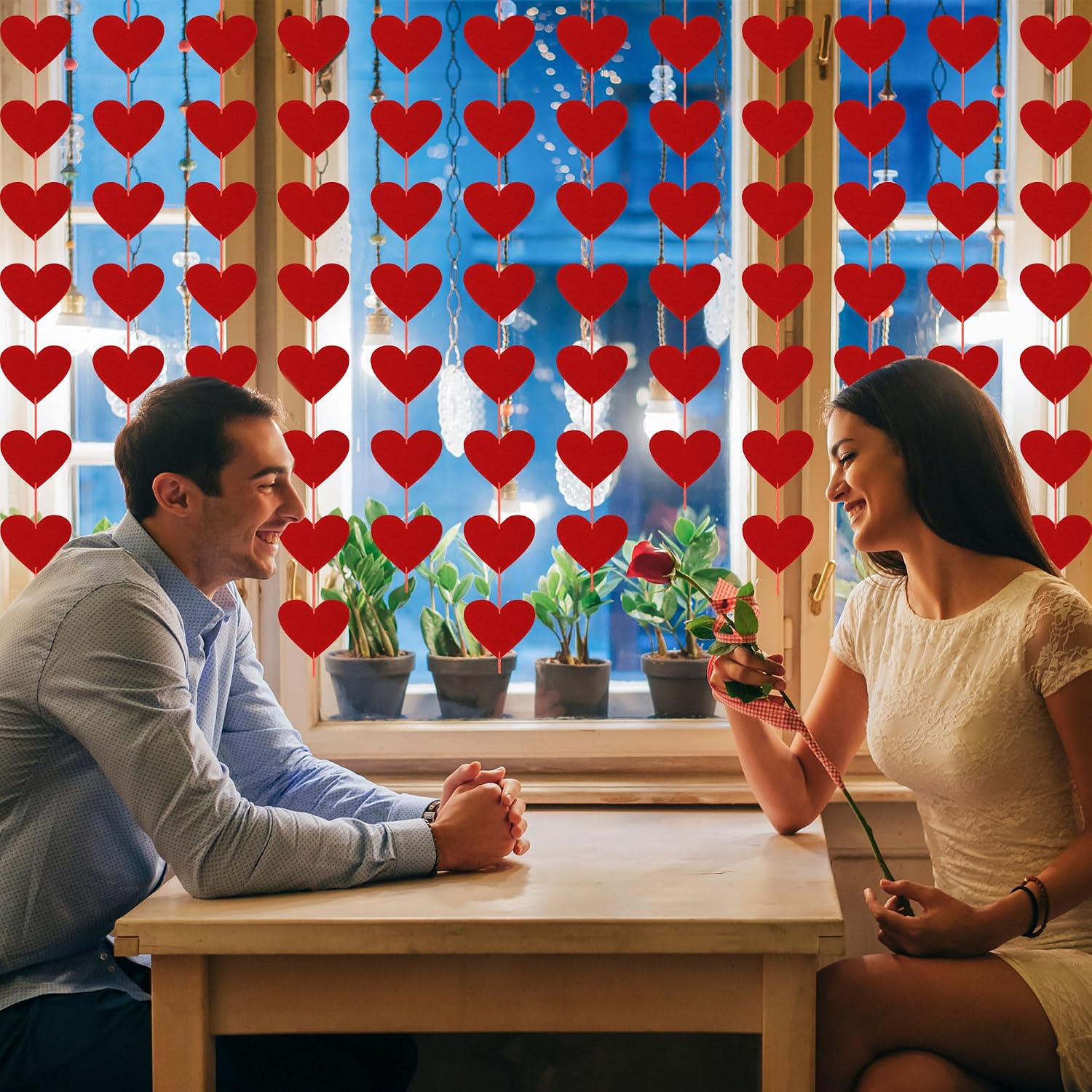 Hanging 40PC Valentine's Red Felt Heart Banner - Indoor/Outdoor Decor - Image 4